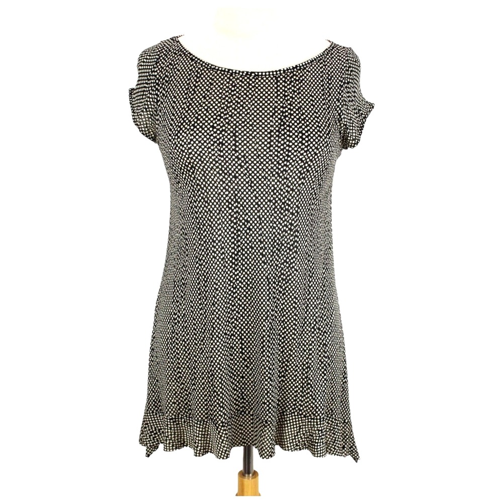 Anthropologie Weston Wear Blouse Size M Black White Knit Polka Dot Cap Sleeve